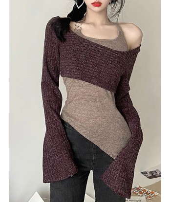 Gothic Off-Shoulder Ribbed Long Sleeve Top offre 