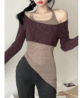 Gothic Off-Shoulder Ribbed Long Sleeve Top offre 