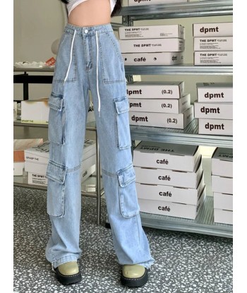 Cargo Jeans in Retro Style with Wide Leg and Lacing brillant des détails fins