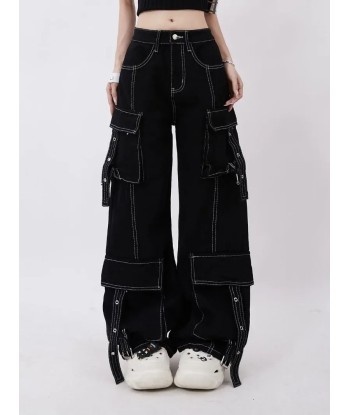 Black Cargo Jeans in Grunge Style de France