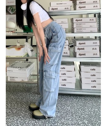 Cargo Jeans in Retro Style with Wide Leg and Lacing brillant des détails fins