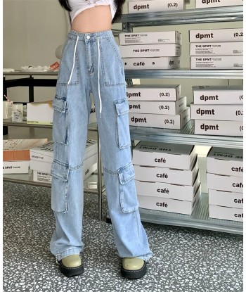 Cargo Jeans in Retro Style with Wide Leg and Lacing brillant des détails fins