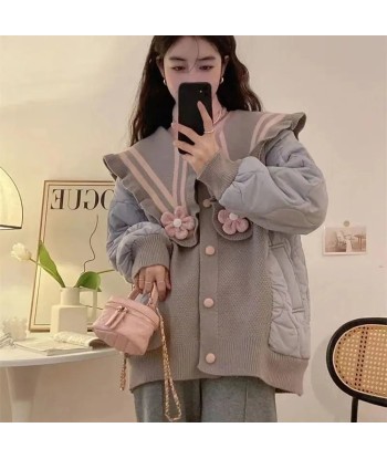 Korean Knit Parka with Flower Applications les muscles