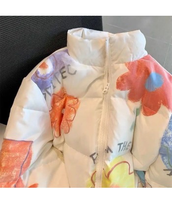 Flower Graffiti Down Jacket in Y2K Style pas chere