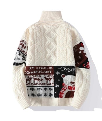 Korean High-Neck Knit Sweater with Patchwork Design acheter en ligne