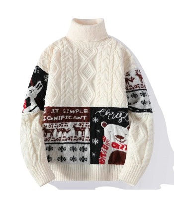 Korean High-Neck Knit Sweater with Patchwork Design acheter en ligne