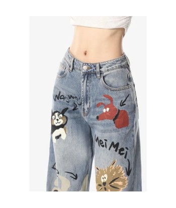 Y2K Baggy Jeans with Dog Print for Women pas cher