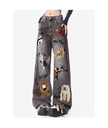 Y2K Baggy Jeans with Dog Print for Women pas cher