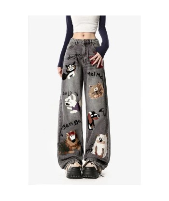 Y2K Baggy Jeans with Dog Print for Women pas cher