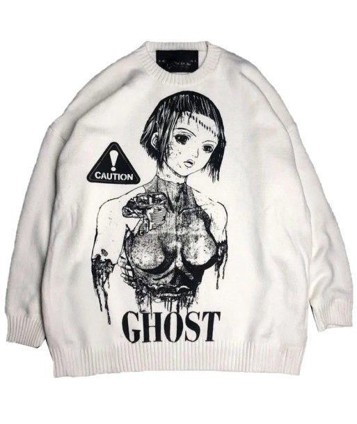 E-Girl Oversized Knitted Sweater with Ghost Motif Pour