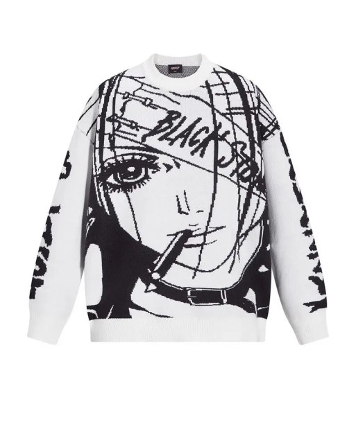 Manga-Print Unisex-Pullover in E-Girl Style for Winter basket pas cher