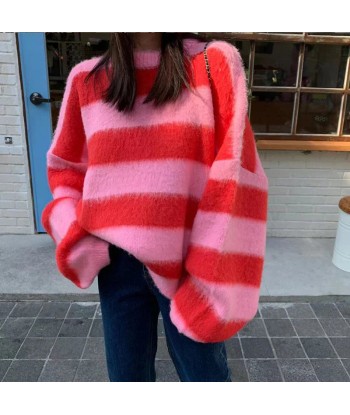 Striped sweater in Korean style with round neckline and long sleeves de la marque