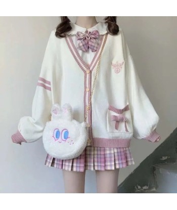 Sweet Soft-Girl Cardigan in College Style with Bows l'achat 