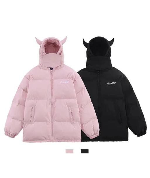 E-Girl Winter Jackets with Devil Horns – Hip-Hop Puffer Coats Pour