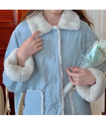 Reversible Soft Girl Winter Jacket with Plush Collar in Pastel Blue les ctes