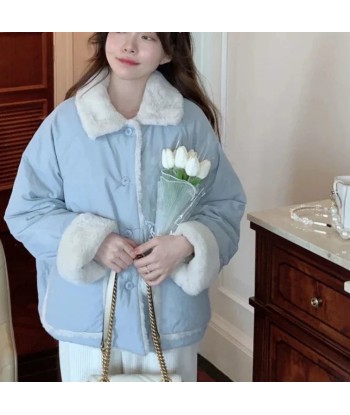 Reversible Soft Girl Winter Jacket with Plush Collar in Pastel Blue les ctes