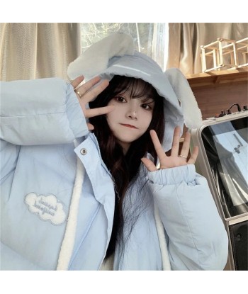 Sweet Soft-Girl Winter Coat with Bunny Ears Hoodie Comparez et commandez 