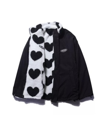 Trendy Reversible Autumn Jacket with Heart Print in E-Girl Style Véritable concentré