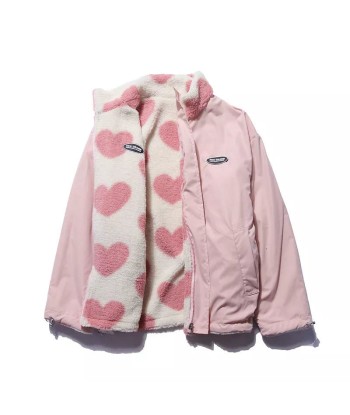 Trendy Reversible Autumn Jacket with Heart Print in E-Girl Style Véritable concentré