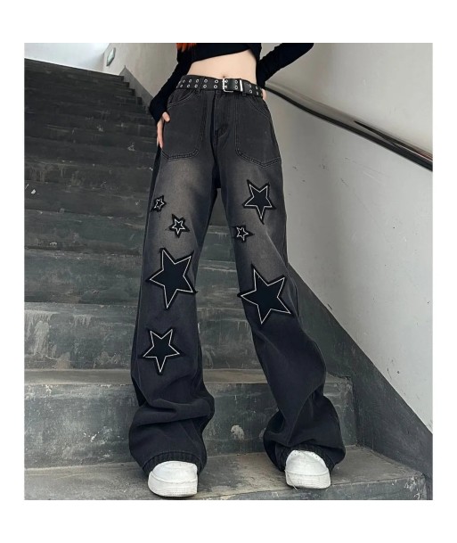 Jean Y2K Hip Hop washed black and gray with embroidered star. la chaussure