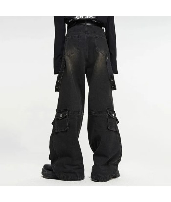 Cargo hose jeans E-Girl OVERSIZE Black washed out with suspenders du meilleur 