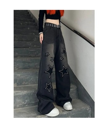 Jean Y2K Hip Hop washed black and gray with embroidered star. la chaussure