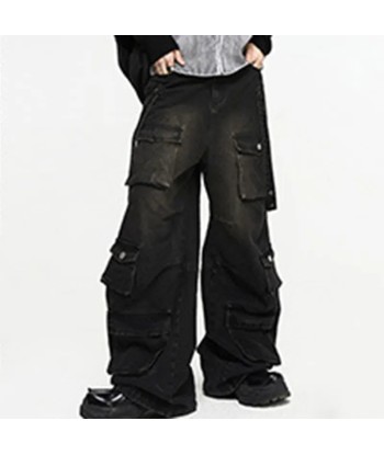 Cargo hose jeans E-Girl OVERSIZE Black washed out with suspenders du meilleur 