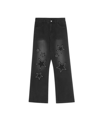 Jean Y2K Hip Hop washed black and gray with embroidered star. la chaussure