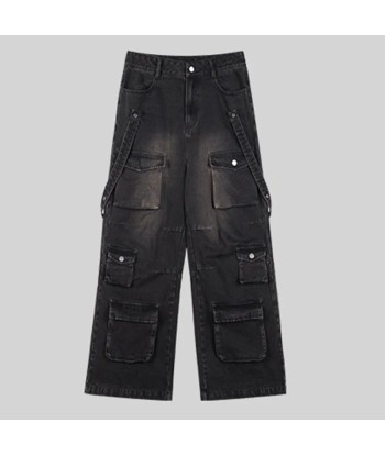 Cargo hose jeans E-Girl OVERSIZE Black washed out with suspenders du meilleur 