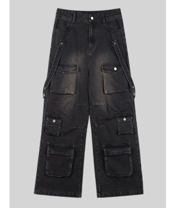 Cargo hose jeans E-Girl OVERSIZE Black washed out with suspenders du meilleur 