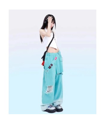 Blue Jeans Soft-Girl Belt High Waist Wide Leg Pants rembourrage situé sous