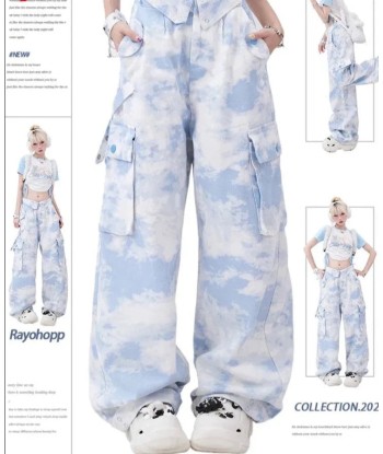 Soft-girl Loose Cargo Pants Blue Tie-Dye de la marque