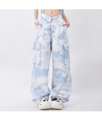 Soft-girl Loose Cargo Pants Blue Tie-Dye de la marque