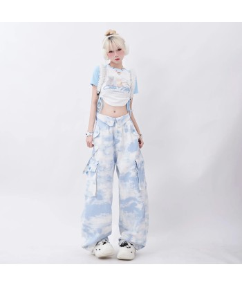 Soft-girl Loose Cargo Pants Blue Tie-Dye de la marque