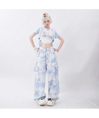 Soft-girl Loose Cargo Pants Blue Tie-Dye de la marque