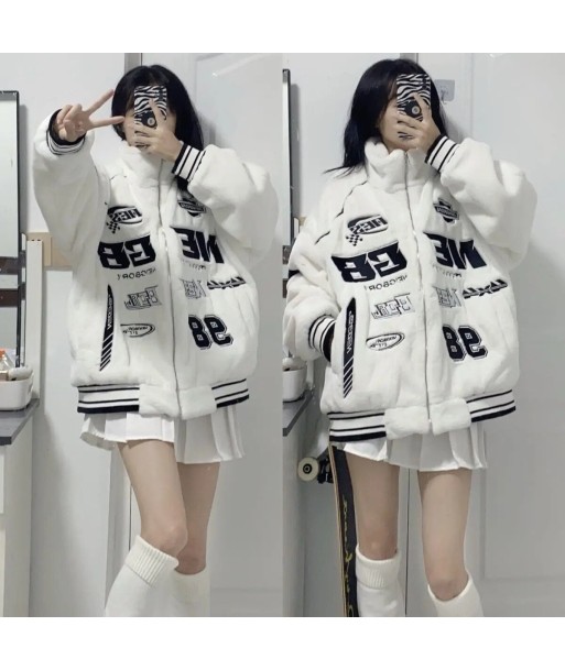 Size S-2XL Racing Jacket E Girls white and black Imitation Rabbit Fur Jacket Women Size S-2XL france