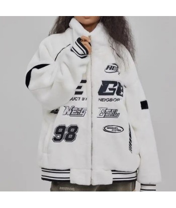 Size S-2XL Racing Jacket E Girls white and black Imitation Rabbit Fur Jacket Women Size S-2XL france