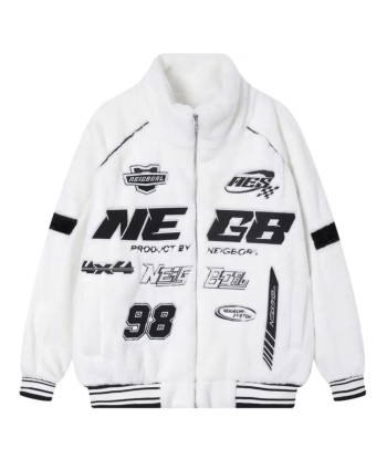 Size S-2XL Racing Jacket E Girls white and black Imitation Rabbit Fur Jacket Women Size S-2XL france