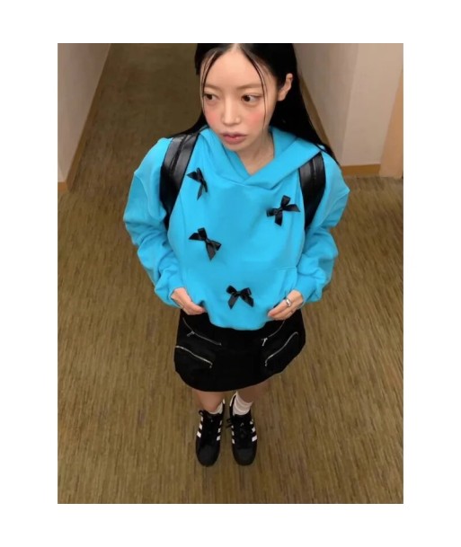 Sweat e girl blue with black bow destockage