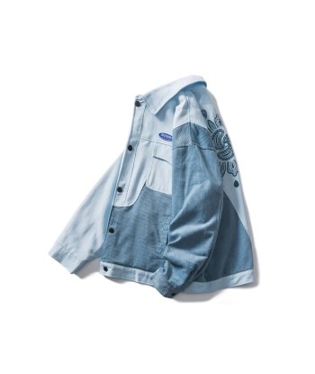 E-girl jacket blue denim two-tone sky blue dark blue pas cher chine