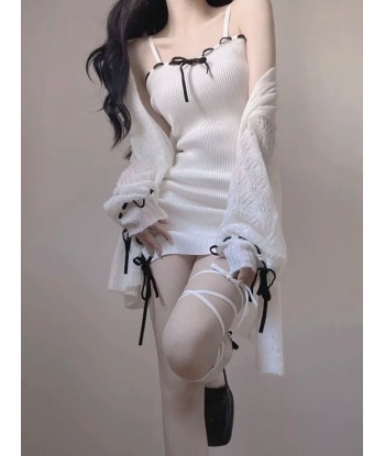 Knitted soft girl white dress Two Piece Sets for women 2023