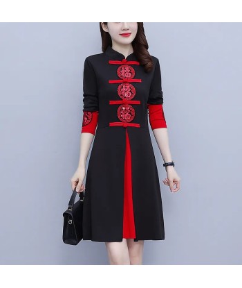 Improved Cheongsam Chinese Qipao Red and Black france