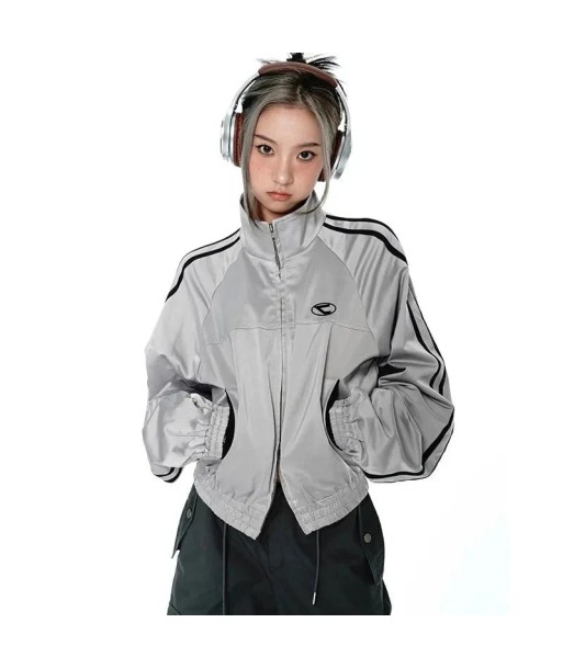 Cyber Y2K Silver Jacket with Double Zipper Comparez et commandez 