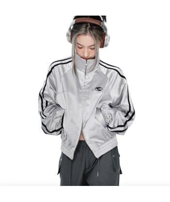 Cyber Y2K Silver Jacket with Double Zipper Comparez et commandez 