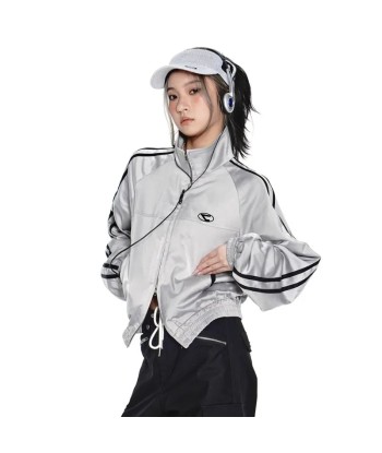 Cyber Y2K Silver Jacket with Double Zipper Comparez et commandez 