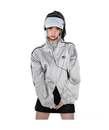 Cyber Y2K Silver Jacket with Double Zipper Comparez et commandez 