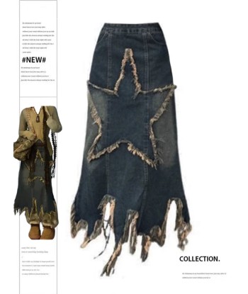 90s Denim Skirt with Star Oversize A-Line pas cher 