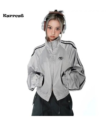 Cyber Y2K Silver Jacket with Double Zipper Comparez et commandez 