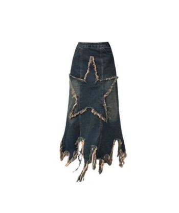 90s Denim Skirt with Star Oversize A-Line pas cher 