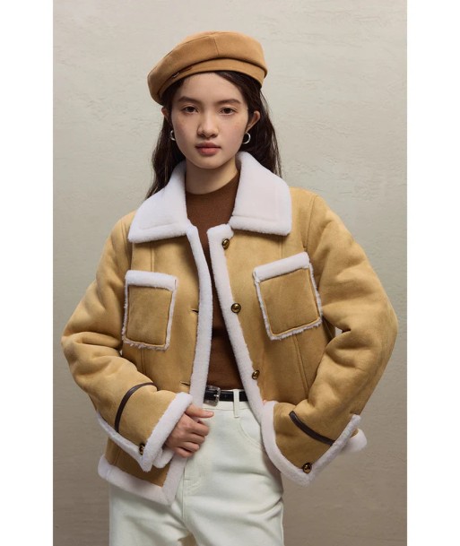 Korean Jacket made of Lamb Wool Brown and White brillant des détails fins